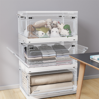 ANSENYA HOME 収納ボックス 5面開閉 折りたたみ コンテナ ボックス 衣装ケース 大容量 大型 透明 押し入れ収納ケース クリアボックス 蓋付き おもちゃ 衣類 折り畳み コンテナー プラスチック おしゃれ