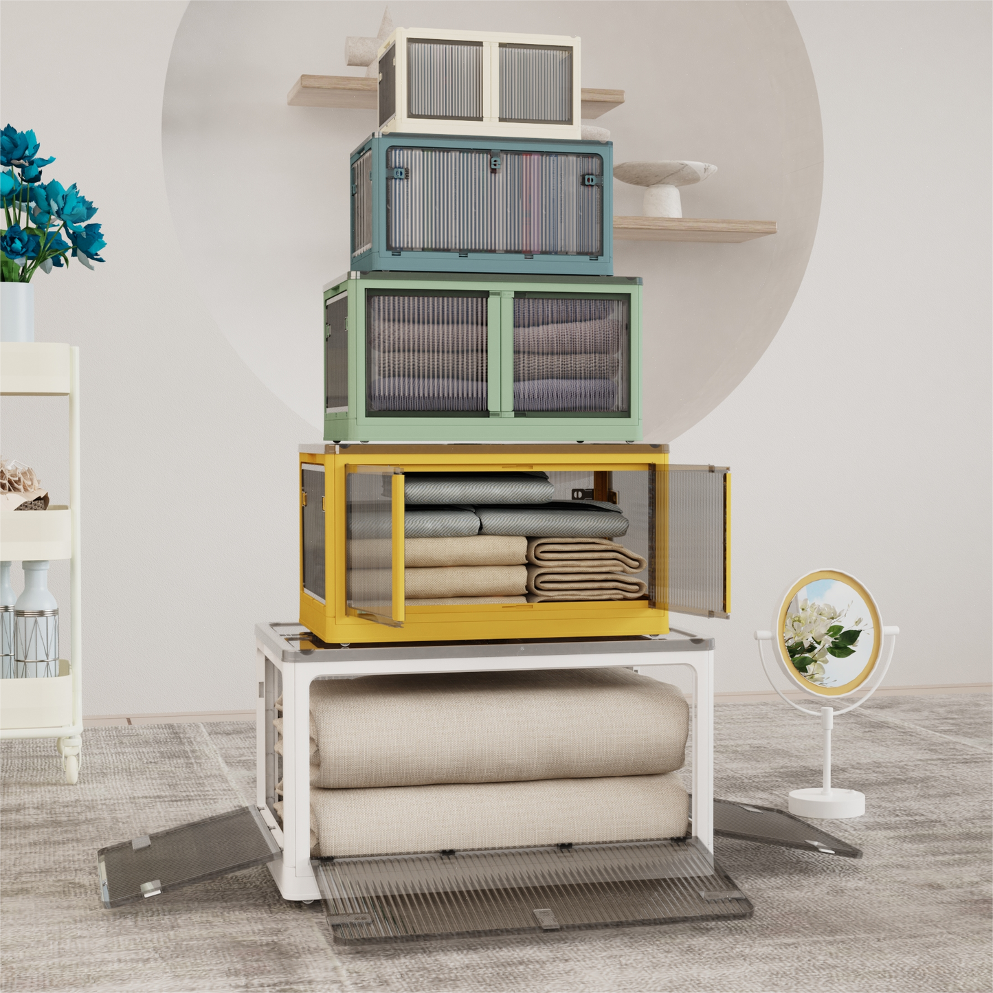 ANSENYA HOME 折りたたみ 収納ボックス 5面開閉 大容量 収納ケース 衣装ケース 折りたたみコンテナボックス 大型 押し入れ収納 ボックス プラスチック コンテナ クリアボックス 蓋付き おもちゃ 衣類 おしゃれ