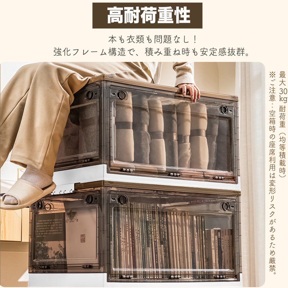 ANSENYA HOME 収納ボックス 5面開閉 折りたたみ コンテナ ボックス 衣装ケース 大容量 大型 透明 押し入れ収納ケース クリアボックス 蓋付き おもちゃ 衣類 折り畳み コンテナー プラスチック おしゃれ