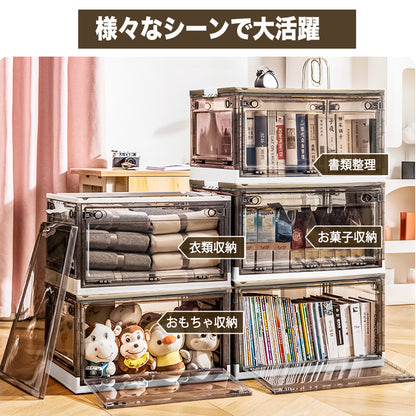 ANSENYA HOME 収納ボックス 5面開閉 折りたたみ コンテナ ボックス 衣装ケース 大容量 大型 茶色 押し入れ収納ケース クリアボックス 蓋付き おもちゃ 衣類 折り畳み コンテナー プラスチック おしゃれ